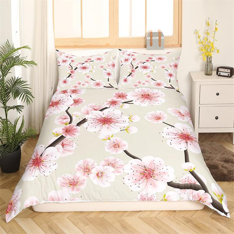 Povlečení s třešňovým květem Květina Větev Povlak na přikrývku Japonský styl Botanická krajina Malby Povlak na přikrývku Dekor do ložnice