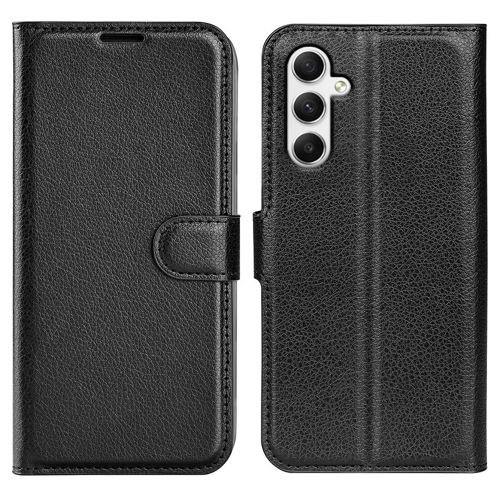 

For Samsung Galaxy A35 5G Litchi Texture Wallet Case PU Leather Phone Stand Cover Black