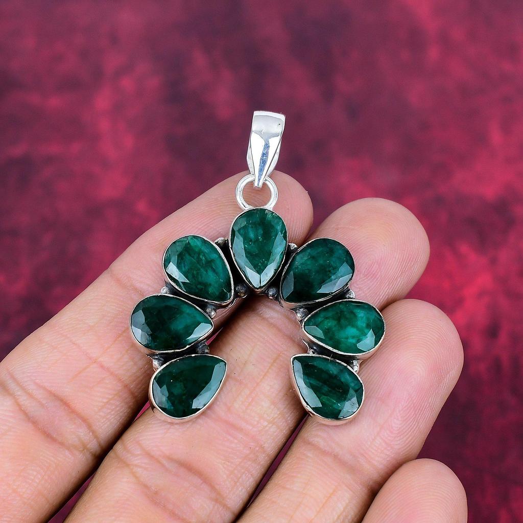 Emerald Pendant, 925 Sterling Silver Pendant Gemstone Jewelry, Handmade Pendant Amazing Jewelry, Gift For Her