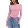 New women's long-sleeve stretch round-neck ribbed shirt, slim-fit casual basic top