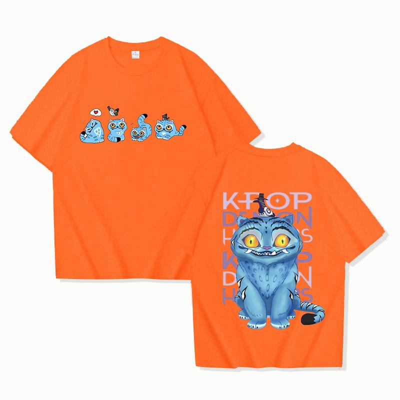 New Kpop Demon Hunters Derpy Tiger Print Short Sleeve T Shirts Men Women Shirts Summer Short Sleeved T-shirts Comfy Soft Shirts