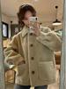 Women's Plush Lapel Coat - Sweet Style, Long Sleeve, Loose Fit, Thickened, Warm Winter Top