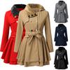 Damen Trenchcoat Zweireihig Gürtel Herbst Winter Koreanischer Stil Slim Revers Übermantel für Büro