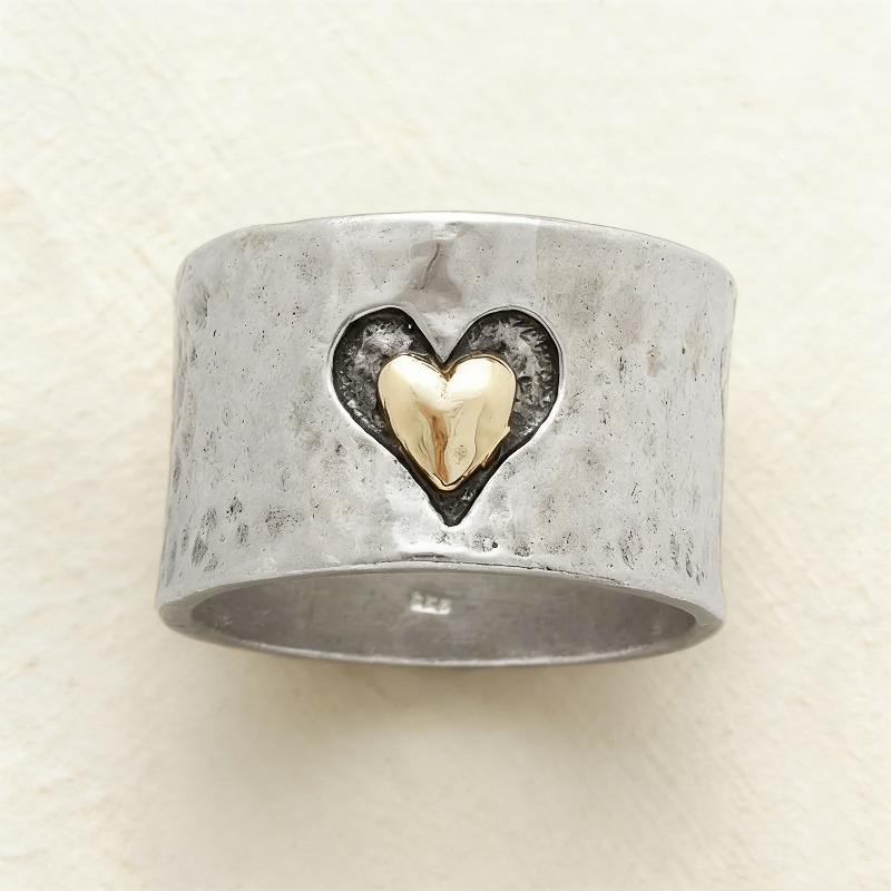 Delicate CopperColor Heart Ring for Women Fashion Metal Two Tone Engagement Wedding Ring Jewelry