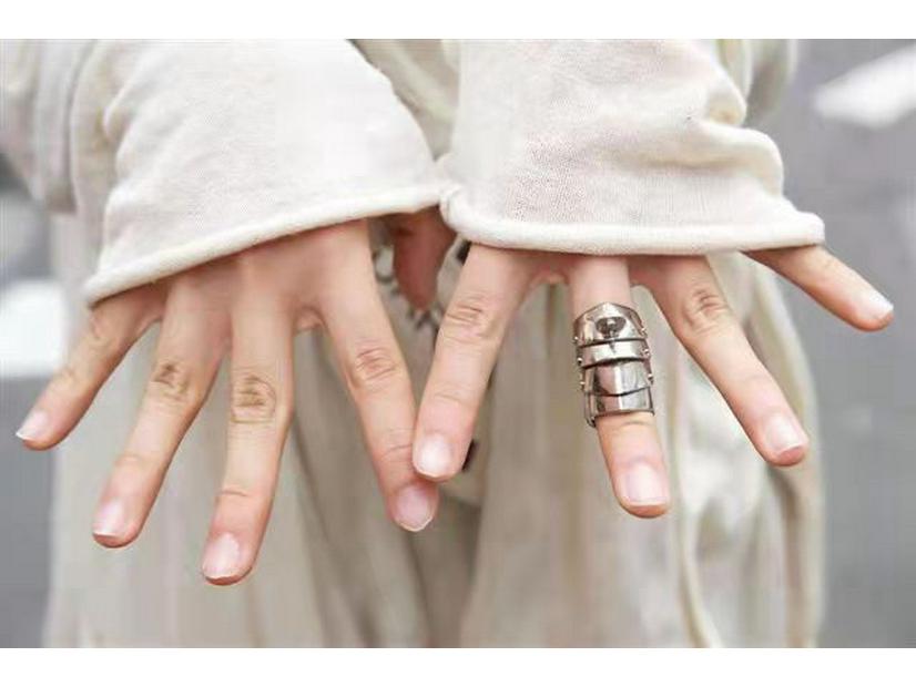 Willa Punk Style Adjustable Saturn Armor Ring - Multi-Layer, Movable, Four-Section Design.