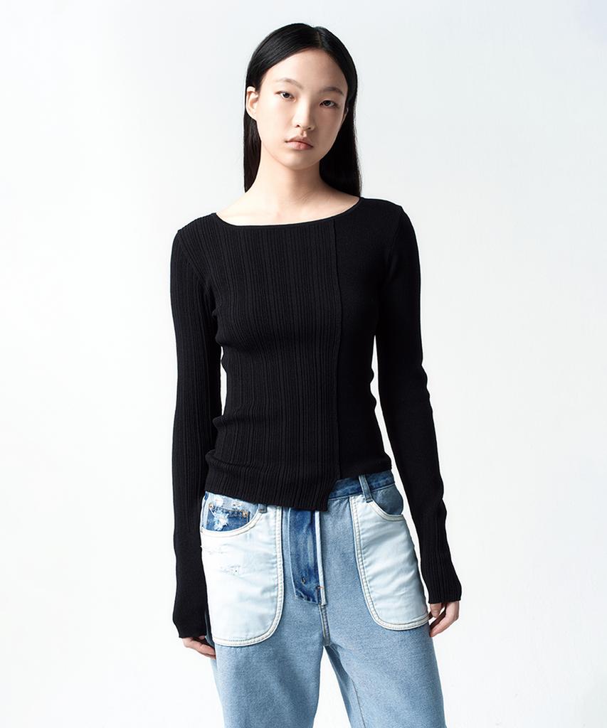 INSILENCE WOMEN Asymmetrical Mixed Knit Black