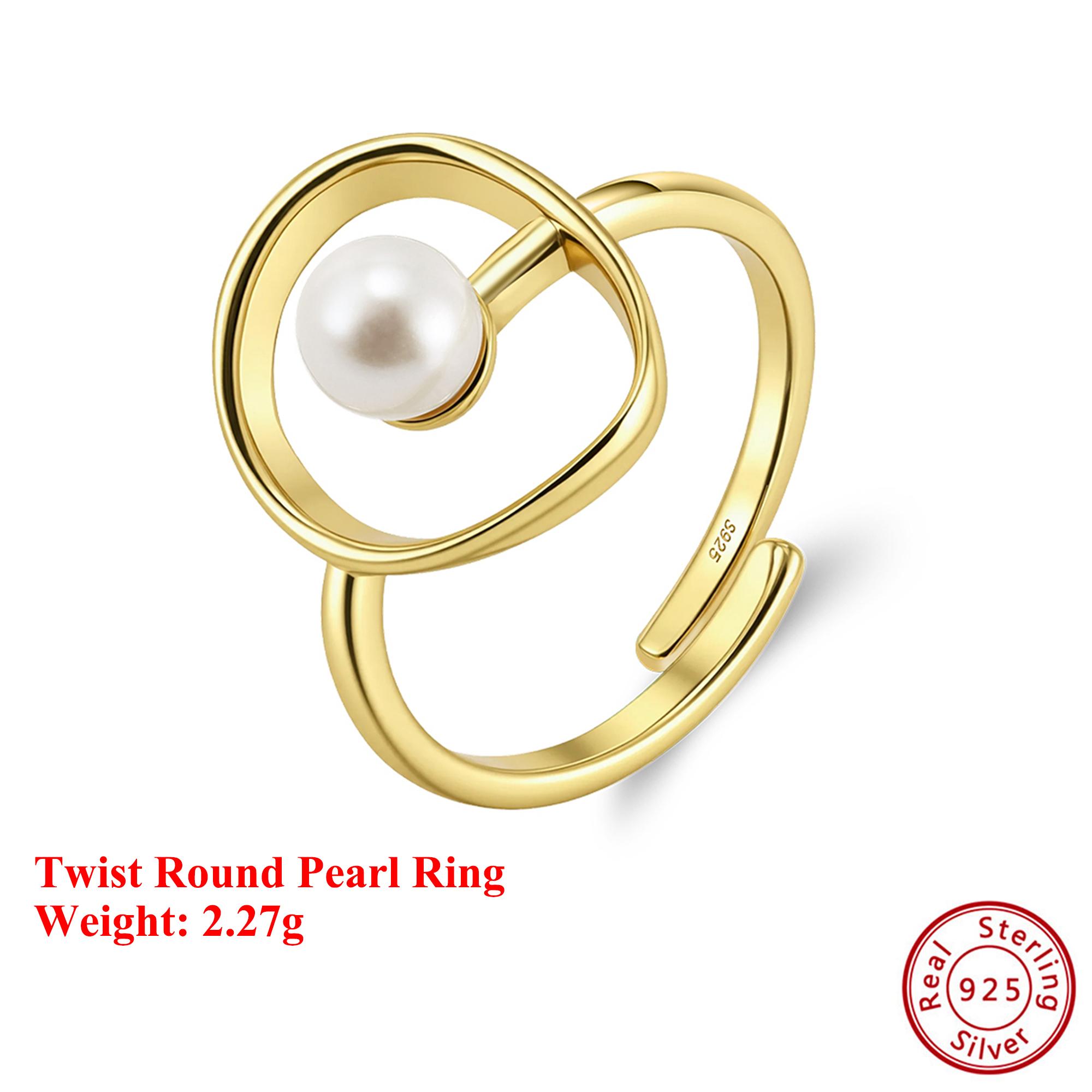 

Effie Queen 925 Silver 14k Gold Twist Round Pearl Ring Simple Jewelry for Women Wedding Party Birthdays Gift Finger Ring GPR28