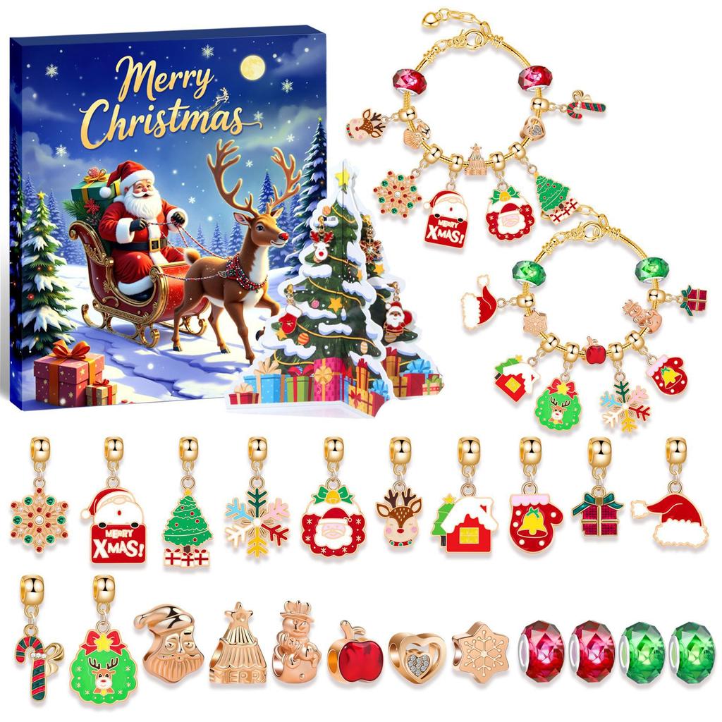 Christmas Bracelet DIY Crystal Beaded Alloy Jewelry Santa Blind Box Children's Holiday Gift