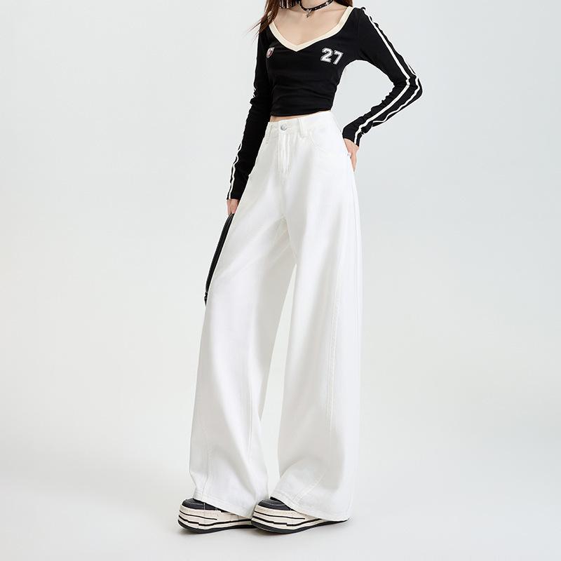 White Wide-leg Pants for Women Spring Wide-leg Jeans for Women Spring and Summer High-waisted Slim Straight-leg Pants for Women Spring