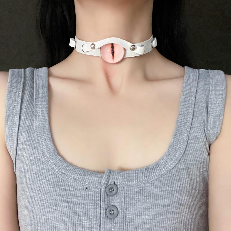 Stylowy Czarny Choker Skórzany z Diabelskimi Oczami Estetyka Harajuku Grunge Punk Rockowy Naszyjnik Damski Łańcuszek na Obojczyk Akcesoria Biżuteria
