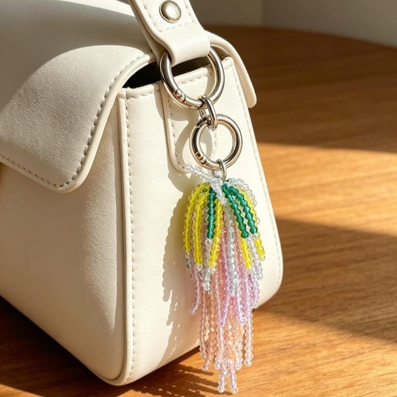 Coquette Jellyfish Beaded Phone Charm Tassel Bag Aesthetic Waterfall Bead Pendant for Purse Backpack Decor Gift Bag Charm