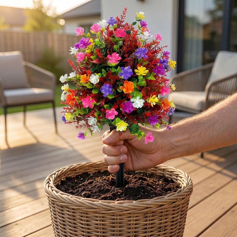 18 Inch Artificial Flower Stake Multicolor Bouquet Artificial Petunias with Ground Stake Outdoor