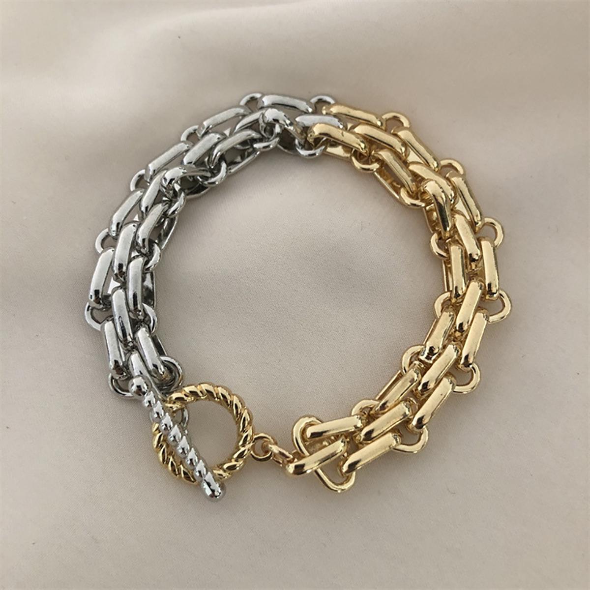 

Панк Полузолотой цвет Полумедный цвет Массивные широкие цепочки Браслеты Женский Рок Застежка-тогл Браслет Заявление Циркон