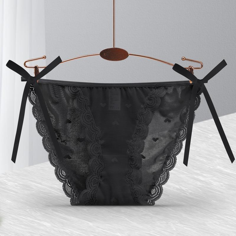 Sexy Lace Panties Printed Heart Lingerie Low-Rise Breathable Hollow Out Briefs Strappy Knickers