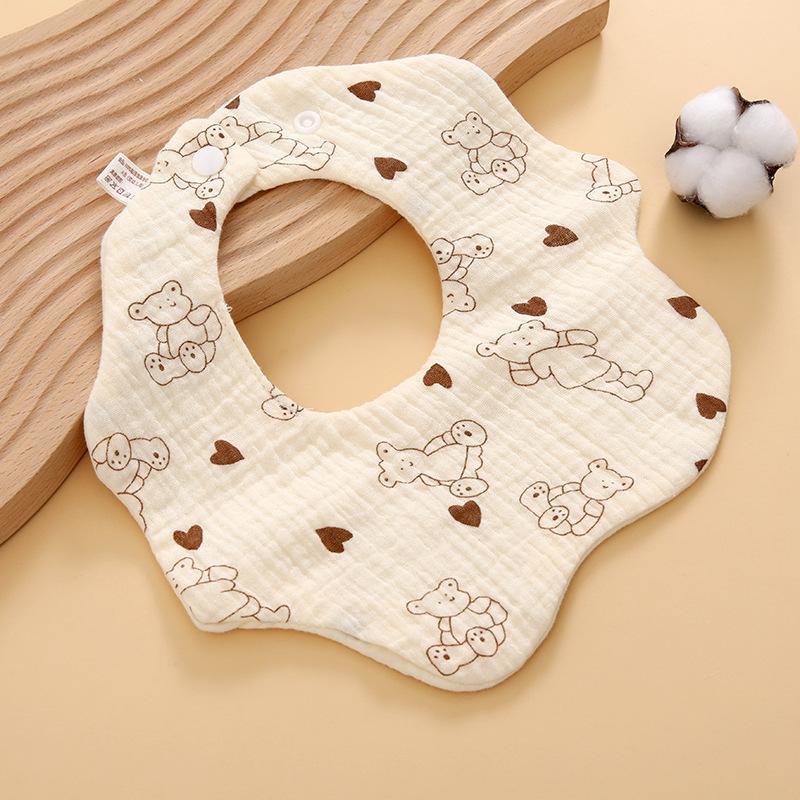 Baby Saliva Towel Class A Four-Layer Crepe Cartoon Snap-Button Bib Baby Triangle Scarf Newborn Bib