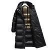 Couple men's and women's down jackets new glossy leave-in black gold long loose knee thickened white duck down jacket
