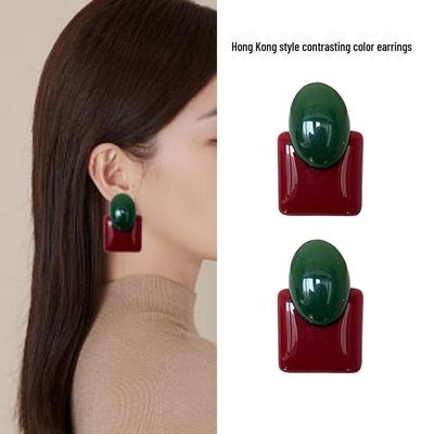 Women's Geometric Square Earrings: Red & White, Stylish, Versatile, High-Grade Fashion Accessory