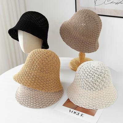 Spring Summer Crochet Mesh Fisherman Caps Beach Sunshade Hat UV Protection Bucket Hat Women Trendy Wide Brim Hollow Out Sun Hat