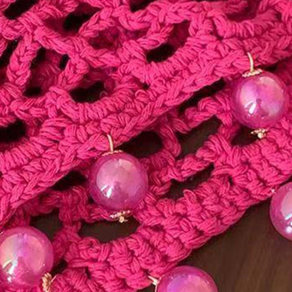 Pearl Fringed Crochet Hat Hollowed Out Woven Hat Casual Beret Cap  Bride Headpiece