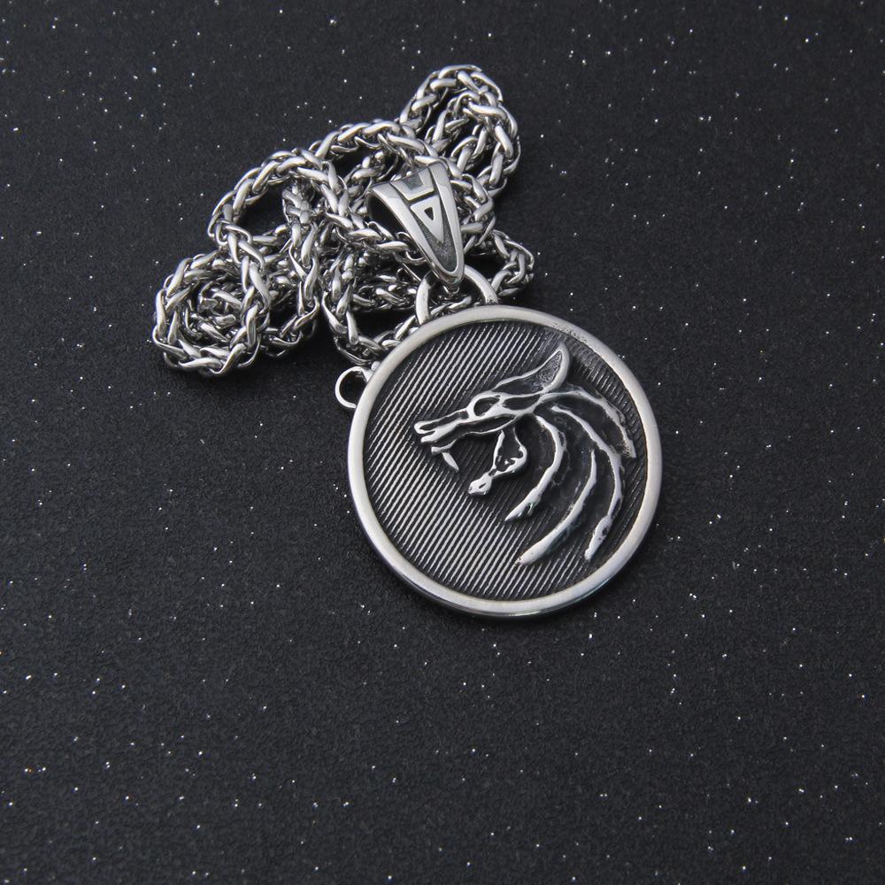 Nordic Viking Retro Wolf Head Pendant Necklace, European and American Trendy Men's Hip Hop