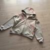 Vintage Cherry Blossom Embroidered Hooded Zip Sweatshirt Loose Fit Men Women Streetwear