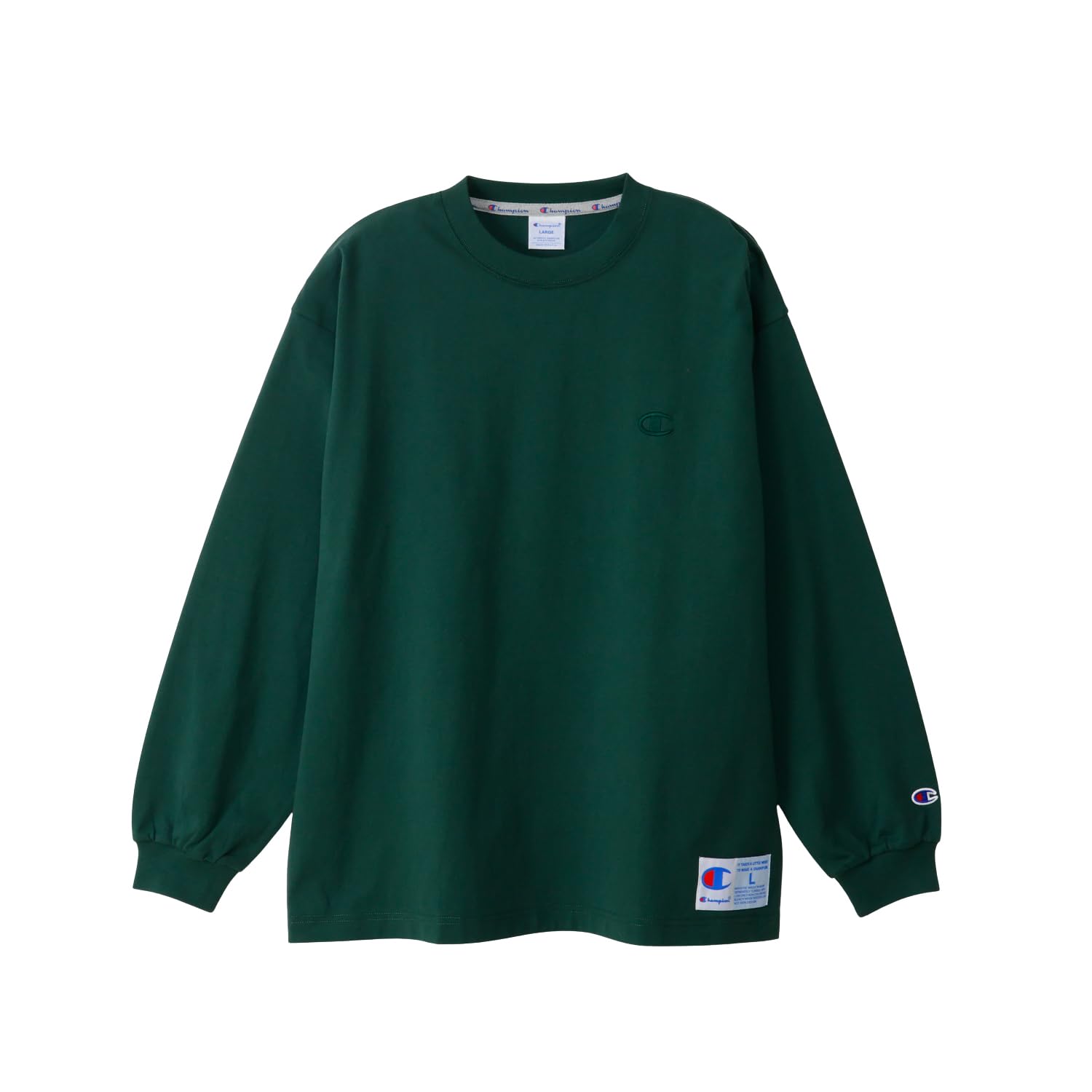 

Champion Long Sleeve Army Size Relax with Embroidered Size Men s T-Shirt, Green, XL, 100% Cotton, Fit, Logo, C3-V414