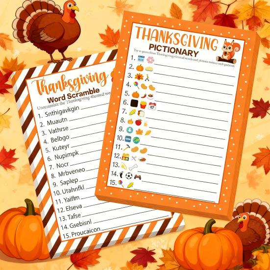 Yousheng 30 Spieler Thanksgiving Spiele für Familienfeier Erwachsene Büro Große Gruppen Wortsuche Scramble Pictionary Spielkarten Set für Feiertagsfeier