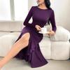 New Autumn and Winter Fashion and Elegant Solid-color Long-sleeved Round-neck Women's Irregular Dress