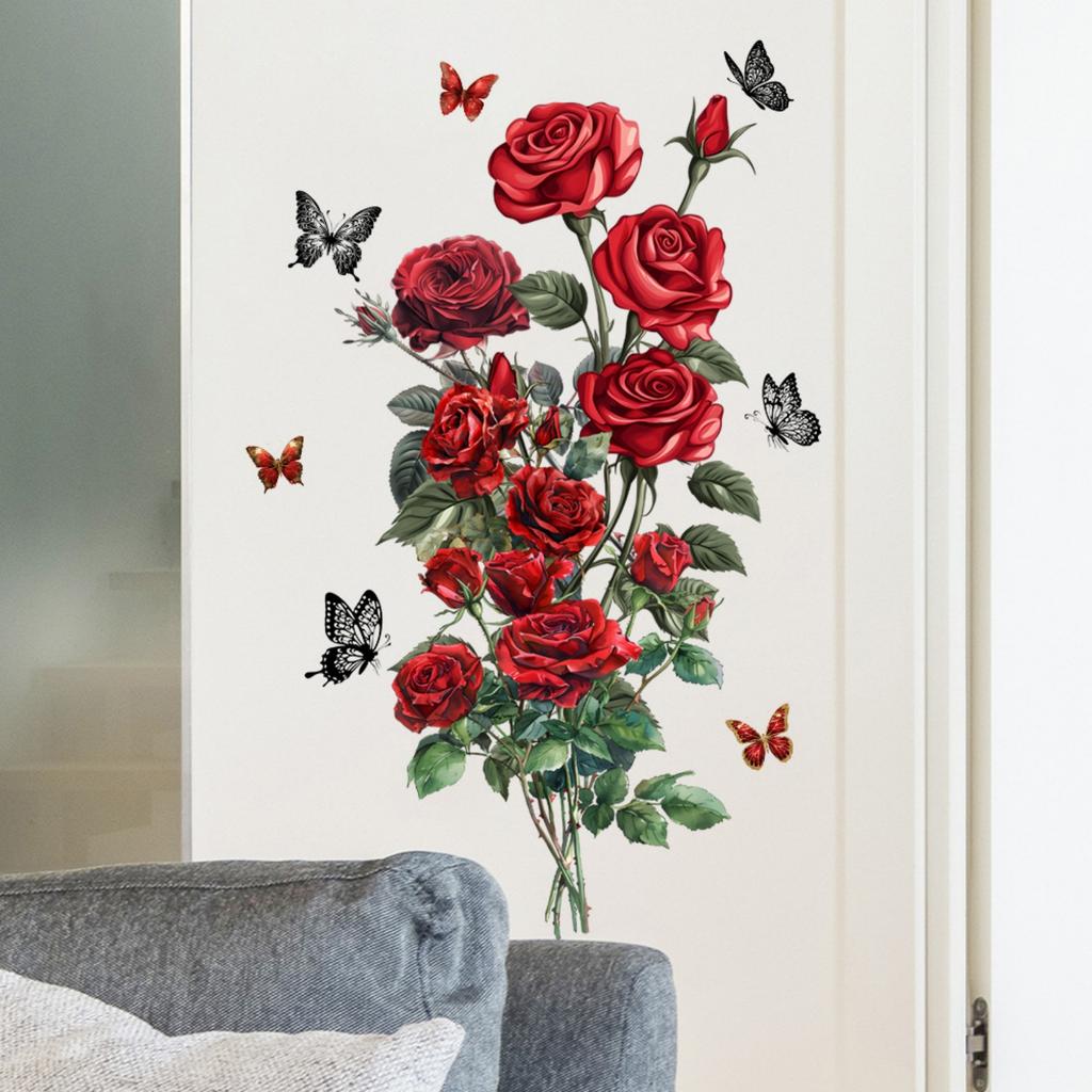 Valentine's Day Heart,shaped Rose Wall Stickers, Holiday Decorative Stickers, Removable Self,adhesive PVC.