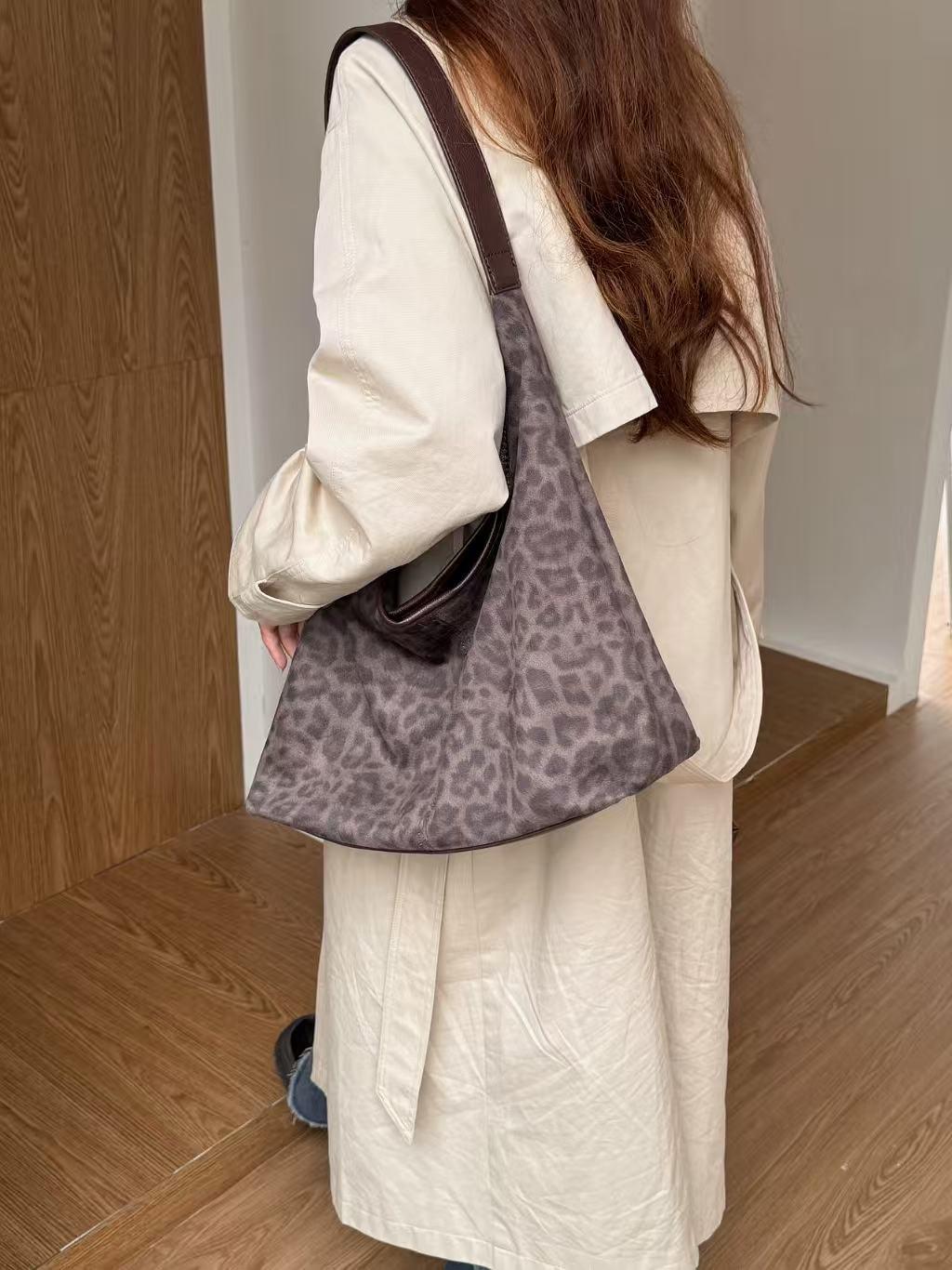 

Vintage Faux Suede Women s Shoulder Bags Retro Leopard Print Ladies Underarm Bag Large Capacity Female Tote Purse Handbags