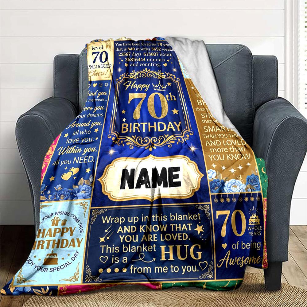 70Th Birthday Celebration Blanket Customize Your Name Warmthful Decor Perfect For Sofa Couch Office Bed Picnics For All Occasions Stylish Decor