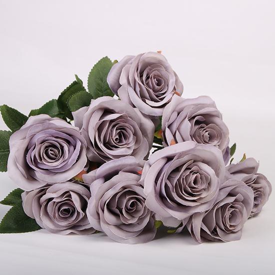 Delicate Texture Faux Silk Flower Good Bent Freely 10 Heads Wedding Rose Floral Decor Simulation Flower