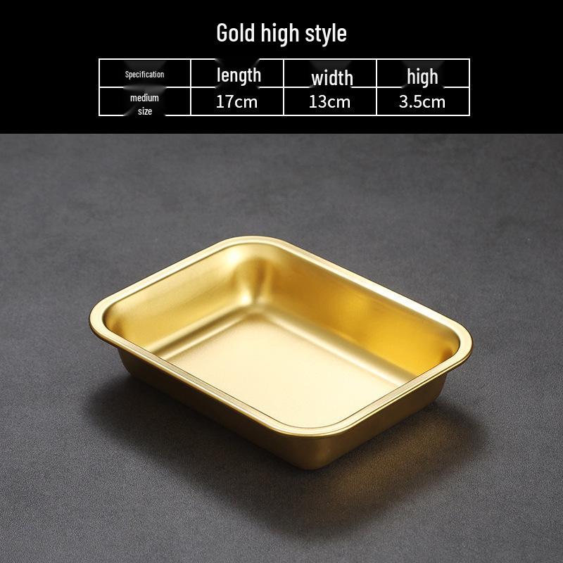 Korean Style Stainless Steel Square Golden Tray: Barbecue, Dumplings, Fast Food, Snacks, Hot Pot, Vegetables.