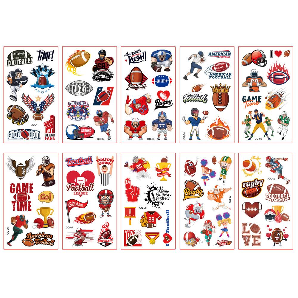 10er-Set Kinder Temporäre Tattoo-Sticker Fußball Basketball Baseball Design Sport Wasserdichte Fake-Tattoo-Sticker