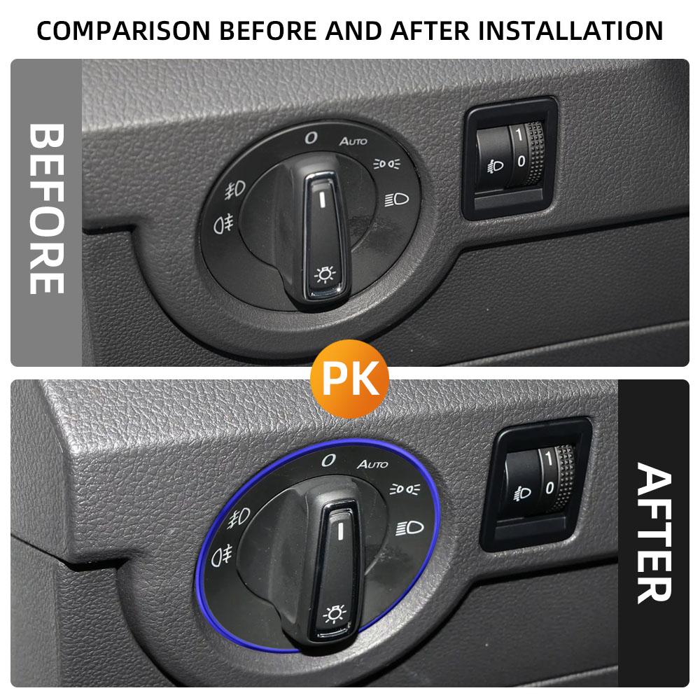 For Volkswagen VW Golf MK5 MK6 Jetta MK5 MK6 Passat B6 B7 Tiguan Caddy Touran Rabbit Headlight Switch Button Trim Sticker Ring