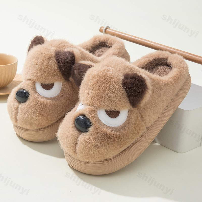 Fashion Women Slippers Winter 2025 New Warm Fluffy Comfortable Shoes Couples Home Slippers Cute Cartoon Fun Dog Indoor Floor Slippers