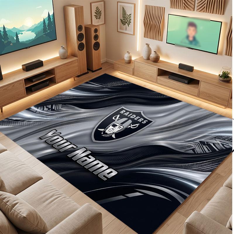 Tappeto in Cristallo Vellutato Personalizzato Las Vegas Raiders, Tappeto Morbido Antiscivolo con Testo Nome Personalizzato per Soggiorno Camera da Letto