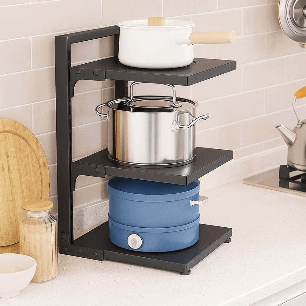 Adjustable Cabinet Layered Pot Rack Carbon Steel Pot Storage Rack Sink Storage Organizer  for Home