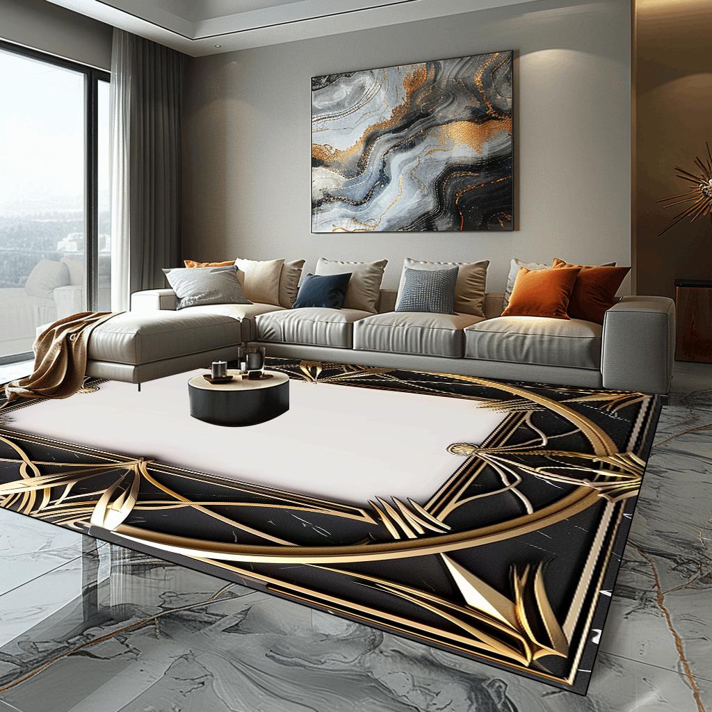 

Luxury Black Gold Large Rugs for Living Room European Style Decoration Home Carpet Sofa Coffee Tables Mat Non-slip Bedroom Rug 60x90cm