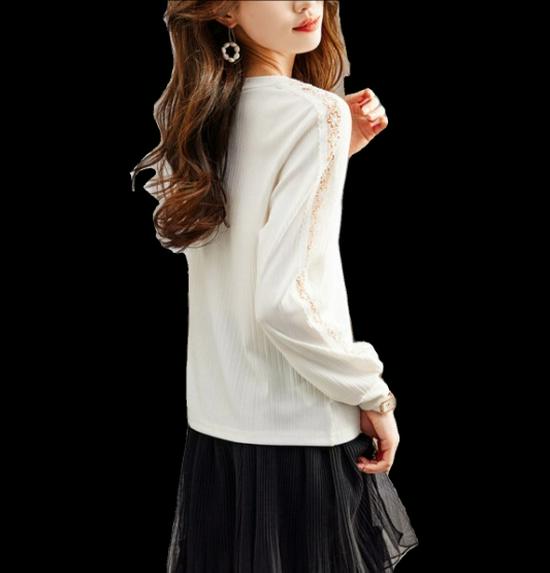 Women's Lace Textured Round Neck Knitted Top - Spring 2025 Fashion Trend