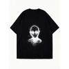 Oversized T Shirt Black Abstract Alien Face Print Casual Streetwear Fashion Top for Women and Men