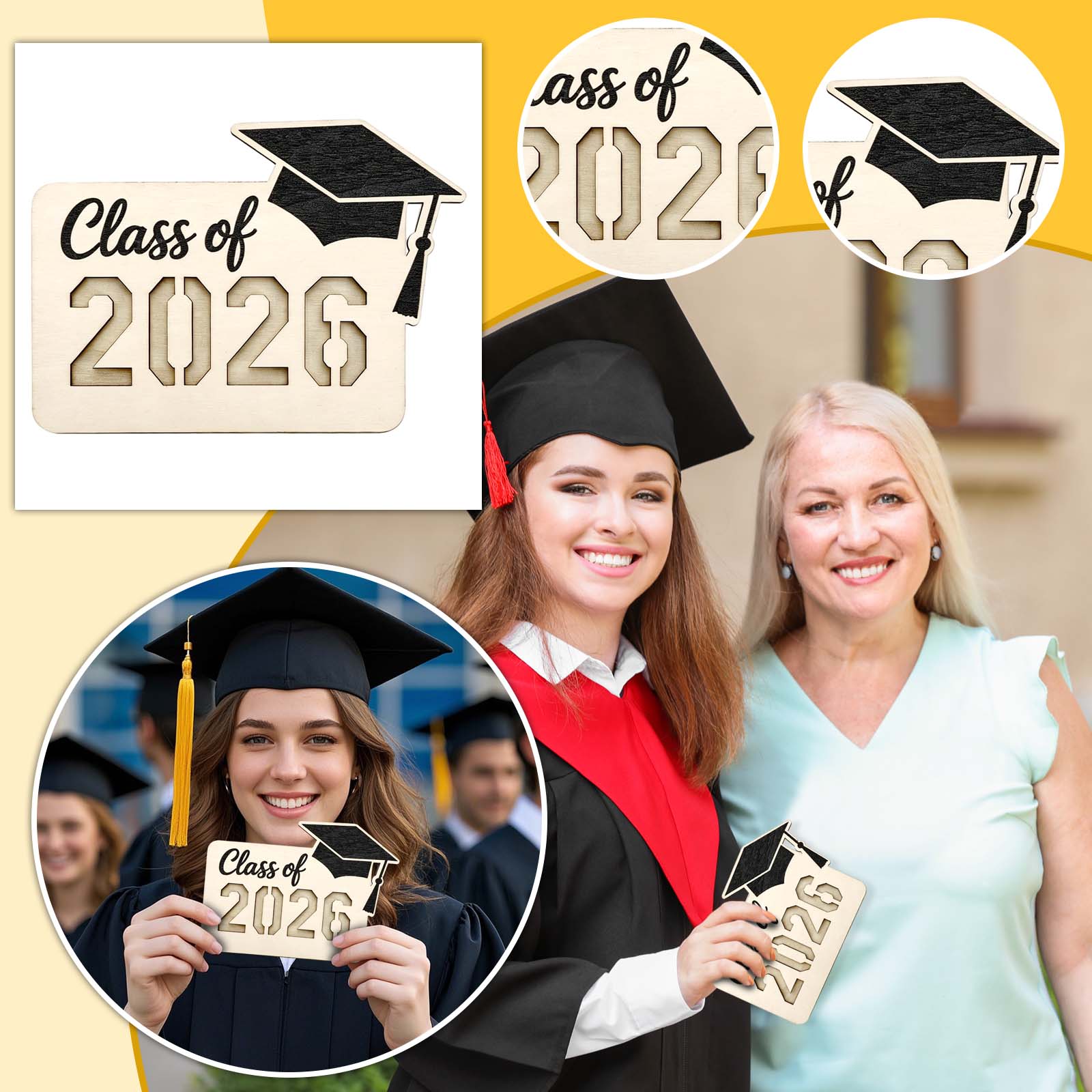 

Graduation Wooden Photo Frame Magnetic Decorative Stand, Creative Personalized Graduation Gift, Fridge Magnet Decoration One Size чёрный