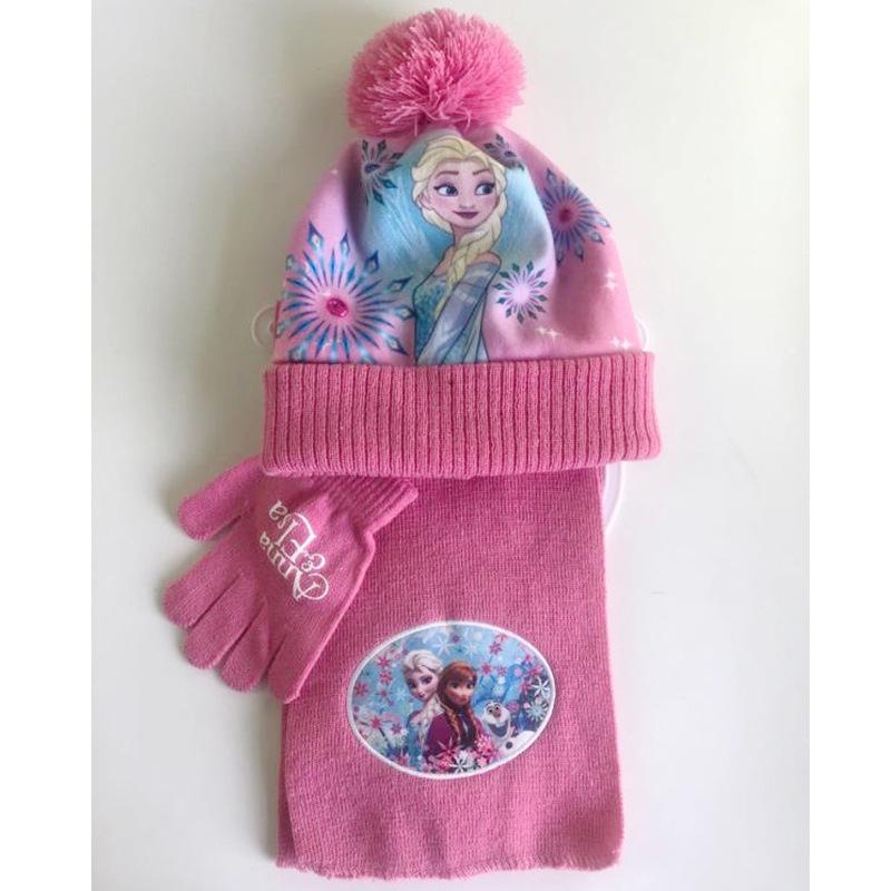 Princess Snowflake Knit Hat, Scarf, and Gloves Set for Girls – Winter Warmth with Cartoon Design