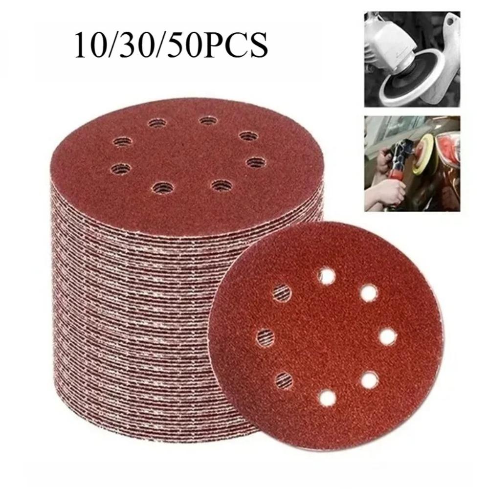 10/30/50PCS 8 Hole 125mm Sandpaper Woodworking Metal Grinding Disc Abrasive Polishing Tool 60 80 220 320 Grit Sanding Discs