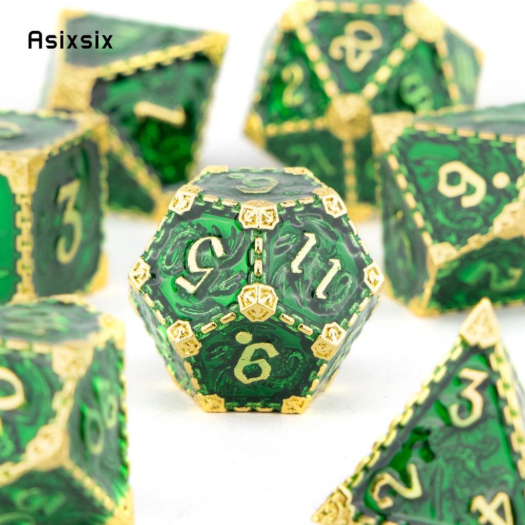 7 Pcs Green Yellow Dragon Metal Dice Solid Metal Polyhedral Dice Set Suitable for Role-Playing RPG  Board Game Card Game