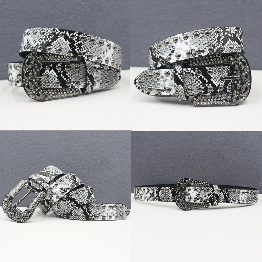 Rhinestone Skull Belt Rivet Punk Decoration Men and Women Belt Abi Decorative Python Pattern Belt