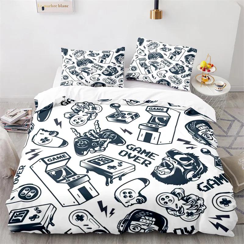 Gaming Full Queen Duvet Cover Polyester Gamepad Bedding Set Video Game Controller Comforter Cover For Boys Teen Game Room Decor