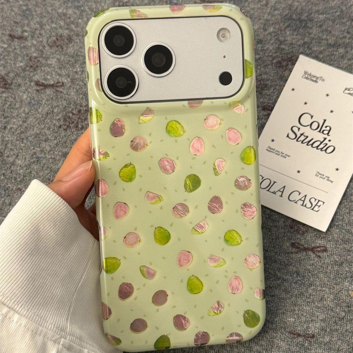 

Polka Dot Light Green Pink Guava Phone Case for Apple iPhone 17 ProMax- PC Hard Shell Shockproof Korean Full Cover on iPhone 17/16/15/14/13/12/11/Plus Apple 11