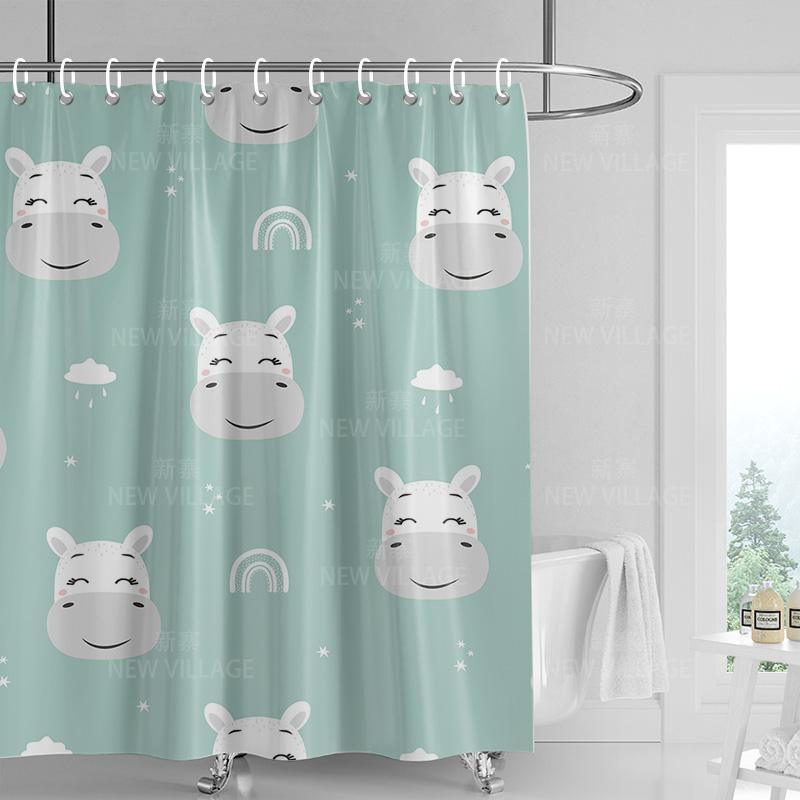 Home Shower Curtains Bathroom Decora Waterproof Fabric Non-slip Bathmat Water Absorption Curtain Modern Nordic Simple Animal