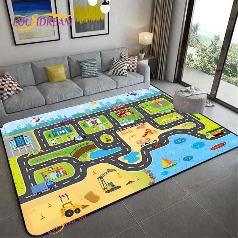 Alfombra Road Traffic Rout Map Carpet Living Room Sofa Coffee Table Bedroom Rugs Kitchen Kid Play Anti-slip Floor Mat Home Decor
